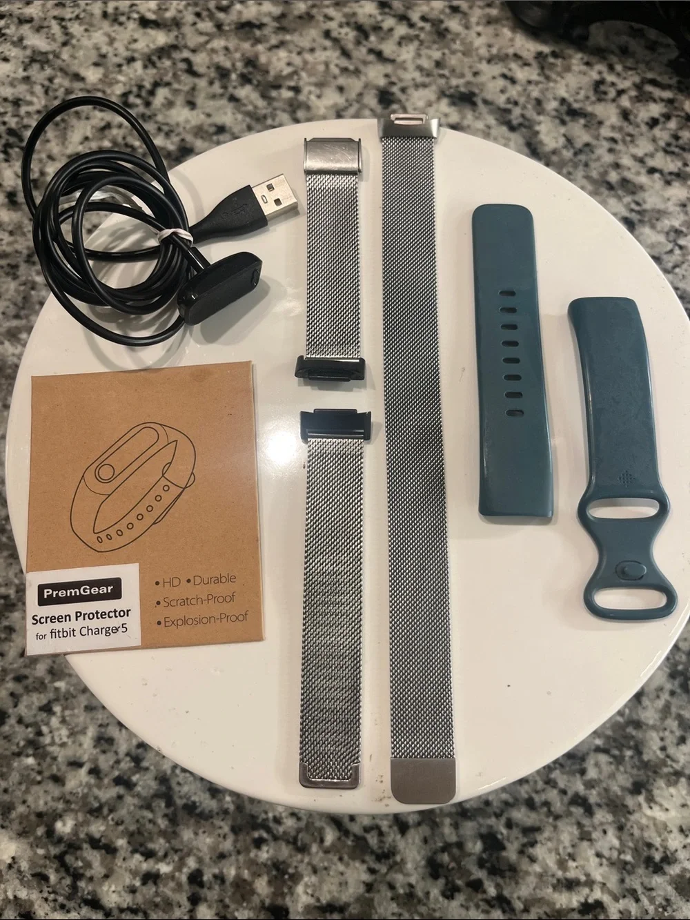 Fitbit 5 charge cord, 3 bands and a screen protector